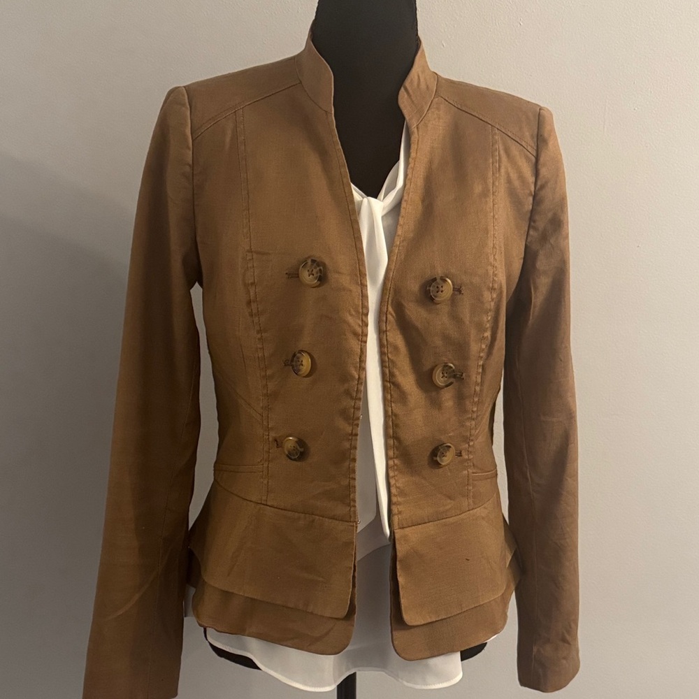 White House Black Market Tan Double-Breasted Linen Blazer